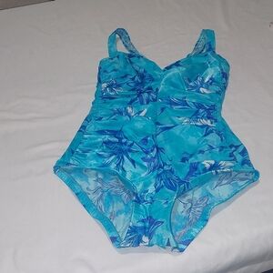 Le Cove Turquoise and White Flower  Swimwear. SIZE 14